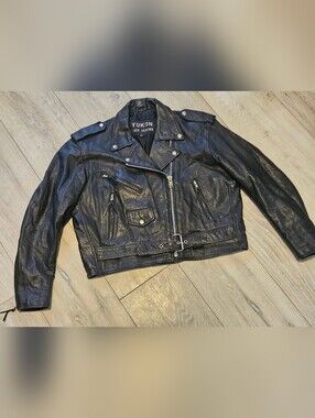 Vintage Yukon Jack Leather Motorcycle Jacket "Brando" Style Size XL